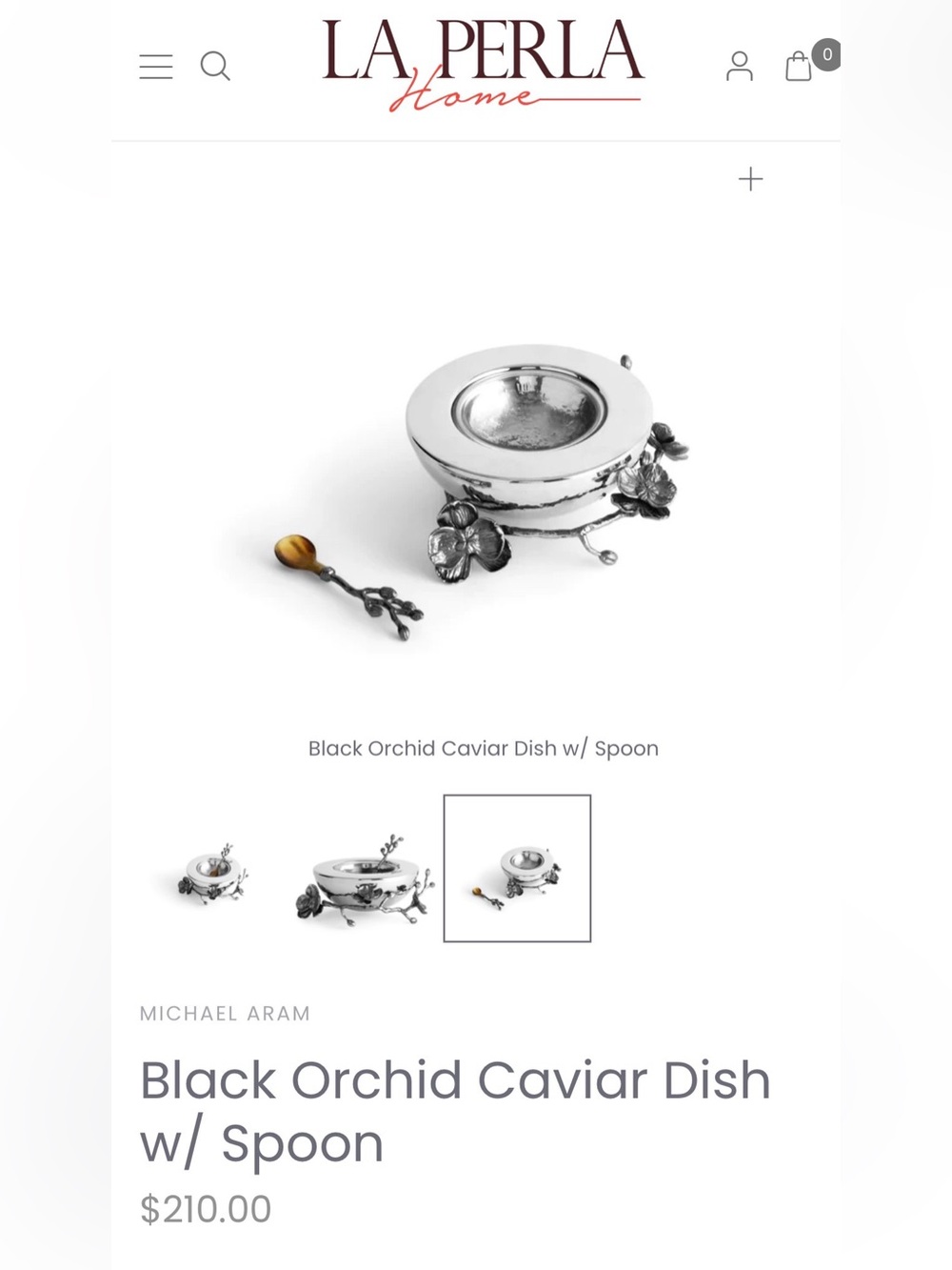 Michael Aram Silver Black Orchid Caviar Set with Amber-Handle Spoon